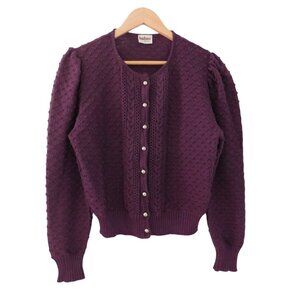 Vtg Huber West Germany Purple Pure New Wool Knit Cropped Sweater Womens Small